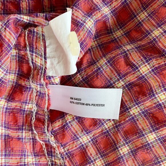 Gap Shirt Womens XL Red Snap Front Plaid Tab Sleeve Seer Sucker Stretch Cowgirl - Picture 6 of 7